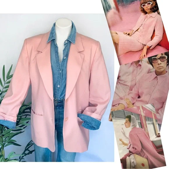 v i n t a g e :: Pink Oversized Pendleton Long Slouchy Wool Blazer - Picture 1 of 12